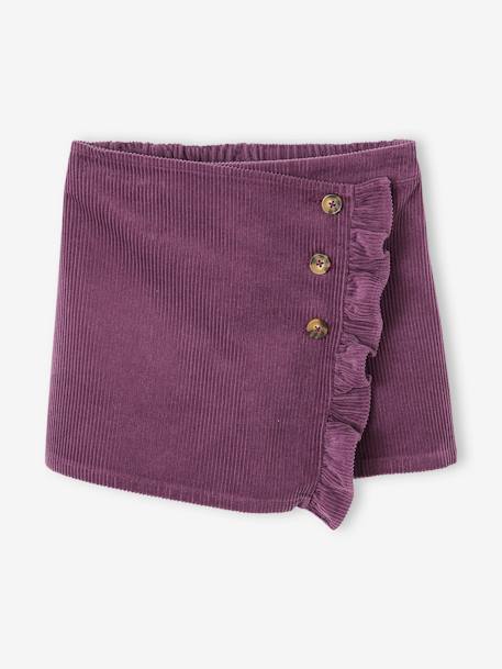 Falda-short de pana con efecto cruzado para niña marrón+verde azulado+violeta 