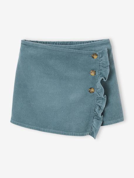 Falda-short de pana con efecto cruzado para niña marrón+verde azulado 