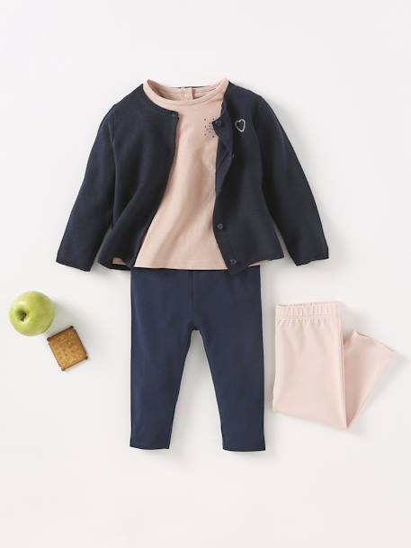 Pack de 2 leggings largos para bebé niña AZUL CLARO BICOLOR/MULTICOLOR+crudo+fucsia 