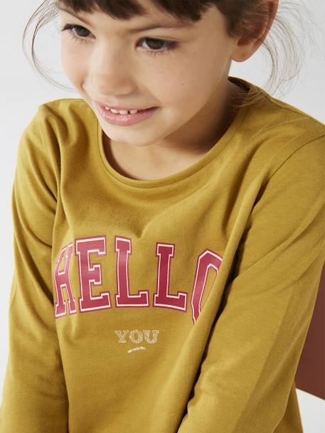 Camiseta con mensaje, para niña azul grisáceo+bronce+MARRON OSCURO LISO CON MOTIVOS+rosa palo+violeta 