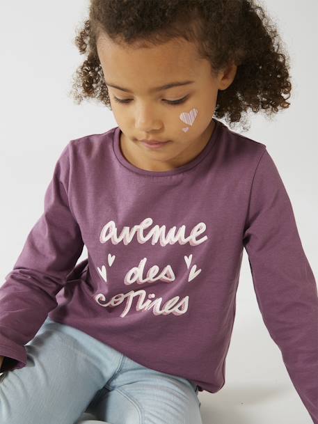 Camiseta con mensaje, para niña azul grisáceo+bronce+rosa palo+violeta 