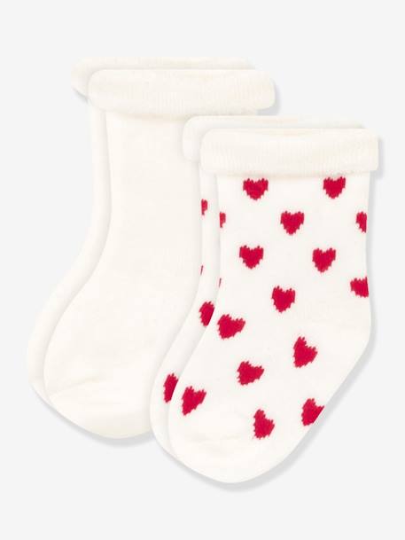 Lote de 2 pares de calcetines de punto tricot para bebé PETIT BATEAU blanco estampado 