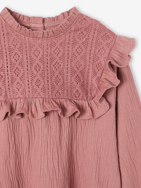 Camiseta estilo blusa fantasía de punto con textura para niña rosa palo 