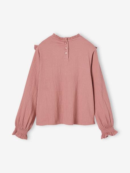 Camiseta estilo blusa fantasía de punto con textura para niña rosa palo 