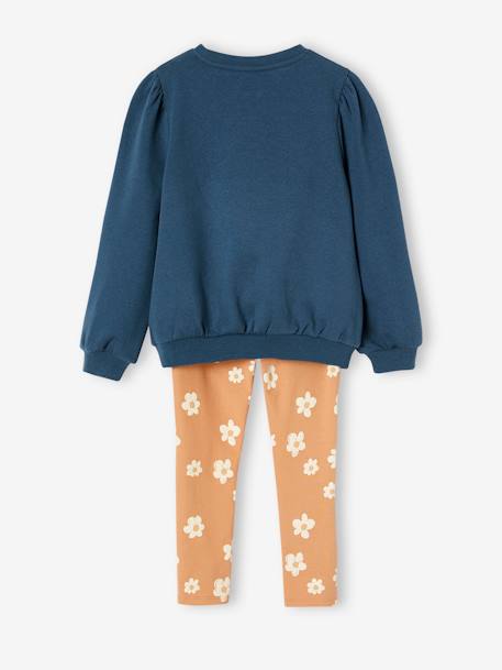 Conjunto para niña: sudadera + leggings con estampado azul marino+rosa palo 