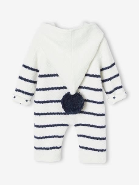 Mono de punto tricot para bebé recién nacido con forro BLANCO CLARO A RAYAS 