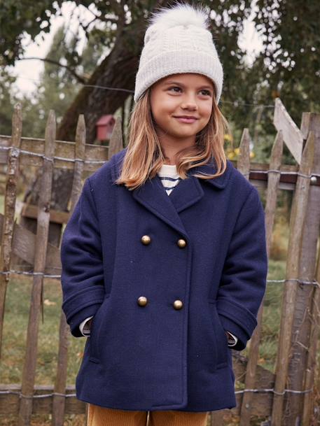 Abrigo casaca de paño de lana para niña azul marino 
