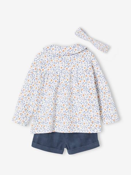Conjunto de 3 prendas, camiseta, short de pana y cinta del pelo, para bebé niña crudo 