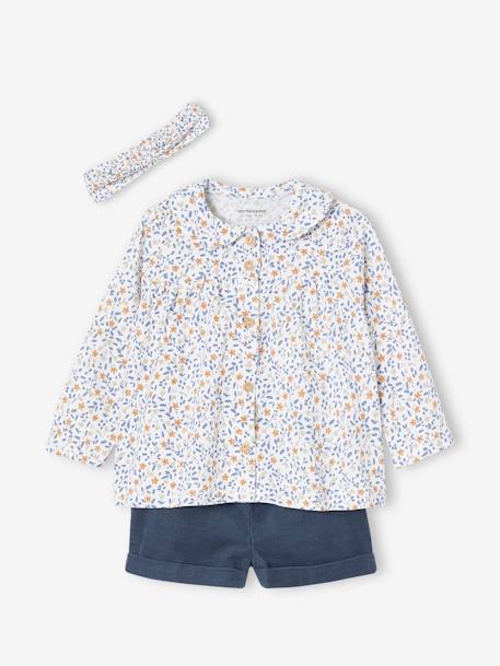 Bebé-Conjunto de 3 prendas, camiseta, short de pana y cinta del pelo, para bebé niña
