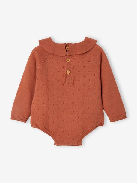 Pelele de manga larga y punto tricot para bebé teja 