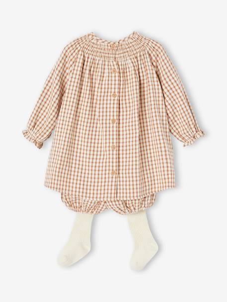 Conjunto de 3 prendas para bebé: vestido, pantalón bombacho y leotardos nuez de pacana 