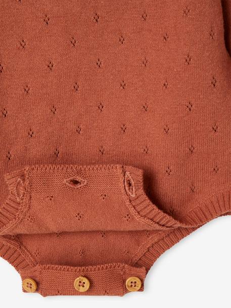 Pelele de manga larga y punto tricot para bebé teja 