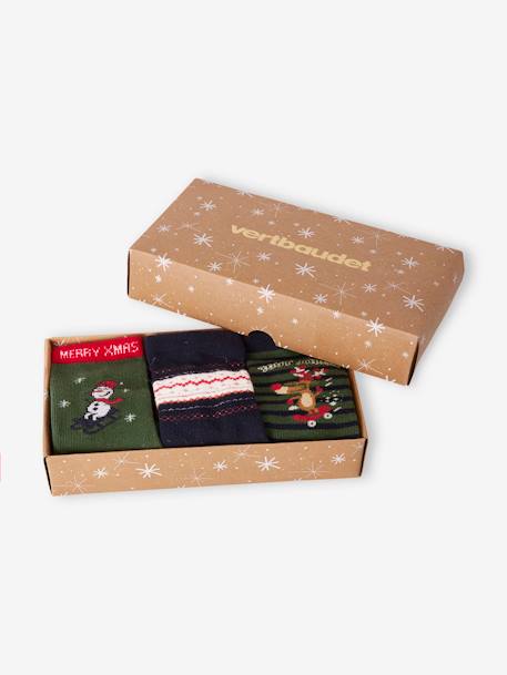 Pack de 3 pares de calcetines de Navidad para niño verde pino 