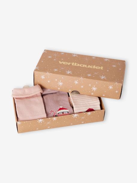 Pack navideño con 3 pares de calcetines para bebé niña rosa viejo 