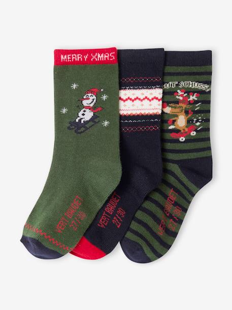 Pack de 3 pares de calcetines de Navidad para niño verde pino 