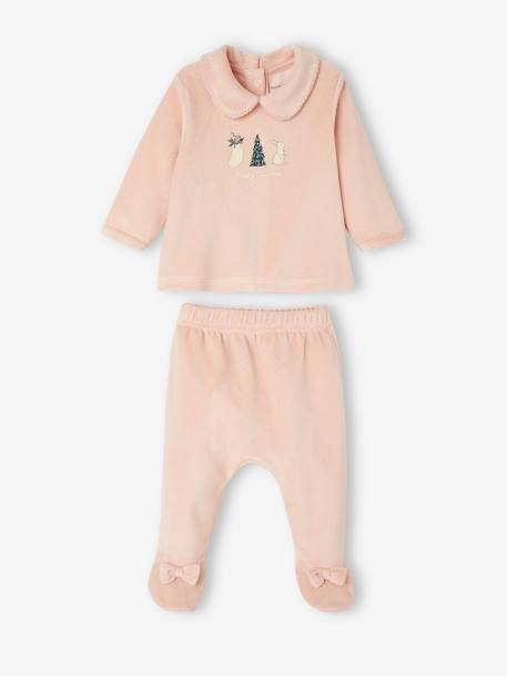 Pijama navideño 2 prendas de terciopelo para bebé rosa maquillaje 