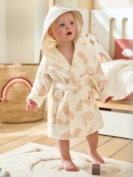 Capa de baño con capucha bordado animales bebé blanco - Vertbaudet