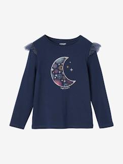 -Camiseta de Navidad con motivo de luna irisada y volantes brillantes para niña
