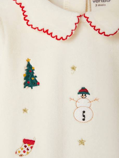 Pijama navideño bordado de terciopelo para bebé crudo 