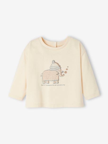 Camiseta con mamut de manga larga para bebé crudo 