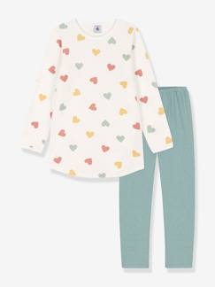 Niña-Pijamas-Pijama para niña: camiseta de terciopelo «Corazones» + leggings  - PETIT BATEAU