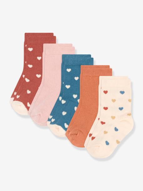 Bebé-Calcetines, leotardos-Pack de 5 pares de calcetines «Corazones» para bebé - PETIT BATEAU
