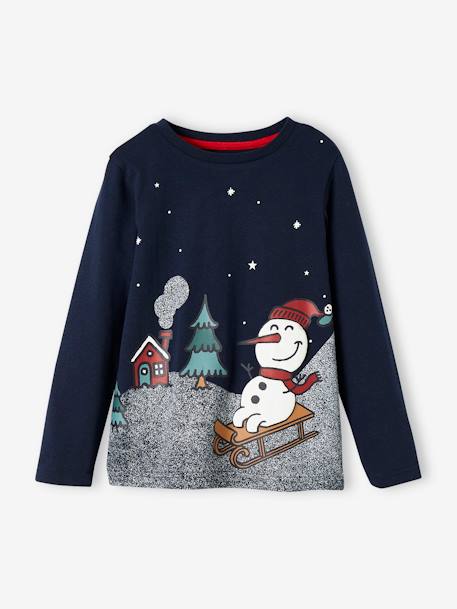 Camiseta de Navidad con motivo de hombre de nieve para niño azul marino 