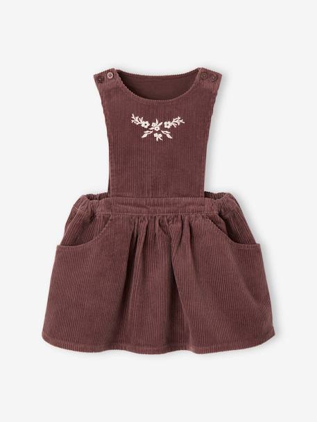 Conjunto para bebé: blusa y vestido pichi de pana burdeos 