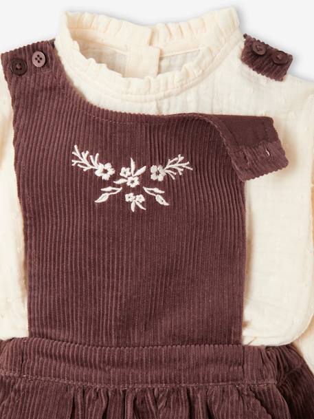 Conjunto para bebé: blusa y vestido pichi de pana burdeos 