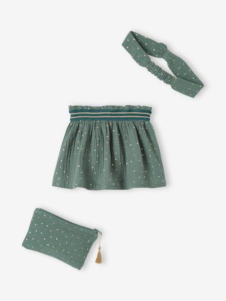 Pack de Navidad para bebé «Adorada»: falda, cinta del pelo y estuche bordado verde esmeralda 