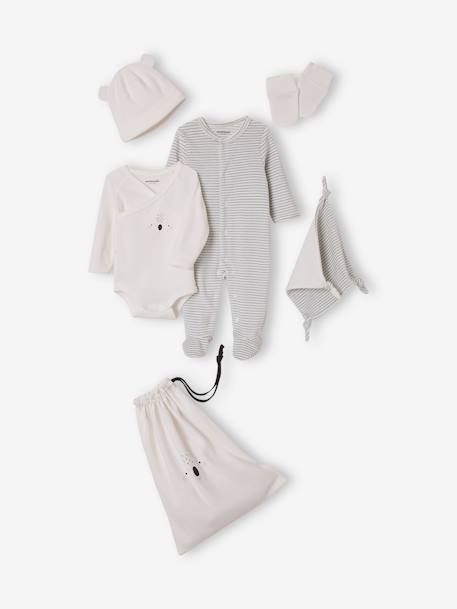 Kit de 6 prendas para recién nacido azul grisáceo+beige 