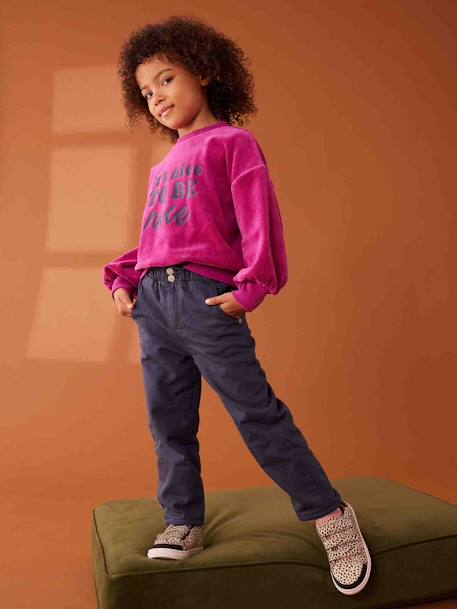 Pantalón estilo «paperbag» con forro polar para niña azul oscuro+rosa viejo 