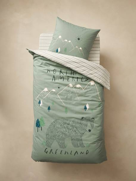 Conjunto de funda nórdica + funda de almohada Nómada verde estampado 