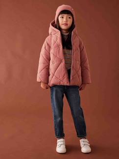 Niña-Abrigos y chaquetas-Chaqueta acolchada con capucha y forro de sherpa para niña