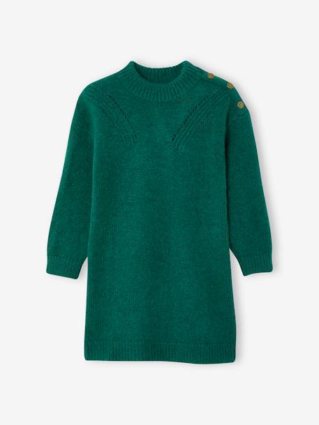 Vestido para niña de punto tricot beige jaspeado+verde 