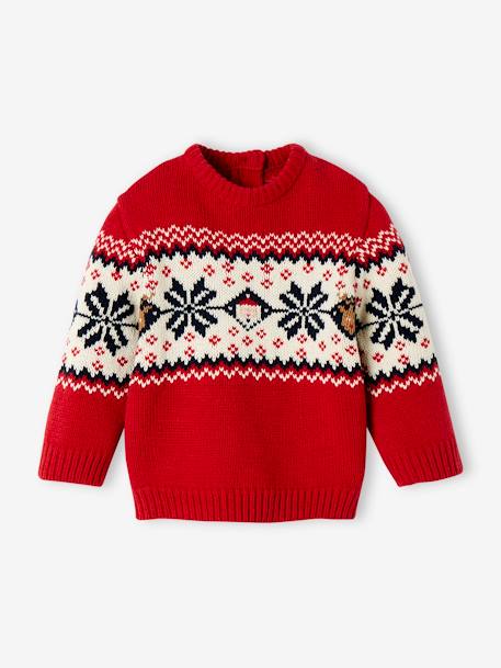 Ecorresponsables-Bebé-Sudaderas, jerséis y chaquetas de punto-Jerséis-Jersey jacquard de Navidad para bebé - Colección cápsula familiar