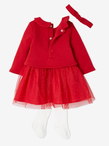 Conjunto de Navidad para bebé: vestido, cinta para el pelo y leotardos rojo 
