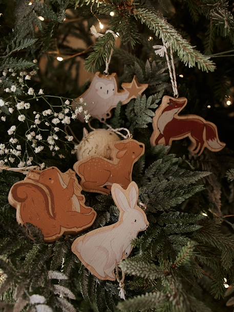 Lote de 6 adornos navideños planos de madera Brocéliande caramelo 