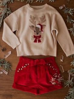 Niña-Jerséis, chaquetas de punto, sudaderas-Jerséis de punto-Pack de Navidad para niña: jersey jacquard «Reno» + 2 gomas para el pelo