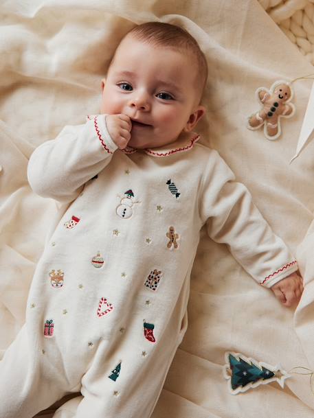 Bebé-Pijama navideño bordado de terciopelo para bebé