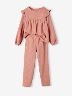 Pijamas y bodies bebé-Niña-Pijama largo navideño de gasa de algodón para niña