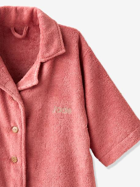 Albornoz estilo camisa infantil personalizable rosa palo+verde pino 