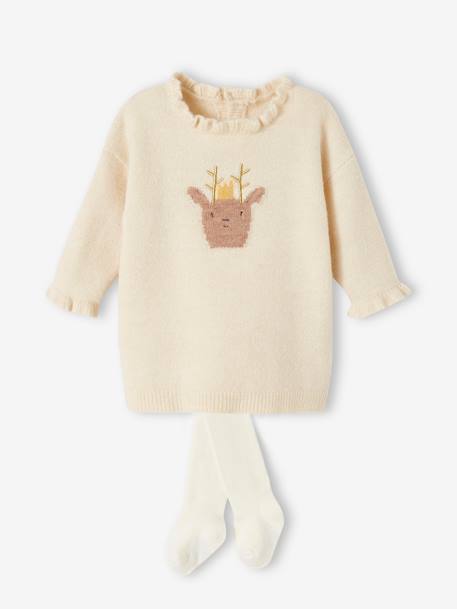 Bebé-Conjunto de navidad para bebé vestido de punto tricot con reno + leotardos