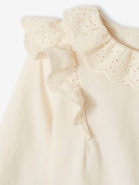 Camiseta con cuello de bordado inglés y falda de tul para bebé niña crudo 