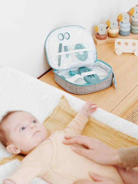 Neceser y accesorios de baño bebé BABYMOOV AZUL CLARO LISO+NARANJA CLARO LISO 