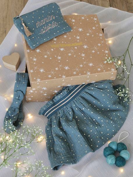 Bebé-Vestidos, faldas-Pack de Navidad para bebé «Adorada»: falda, cinta del pelo y estuche bordado