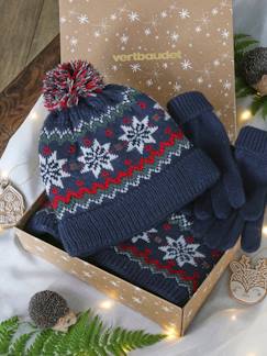 Niño-Conjunto de Navidad «Copo de nieve» para niño: gorro + snood + guantes