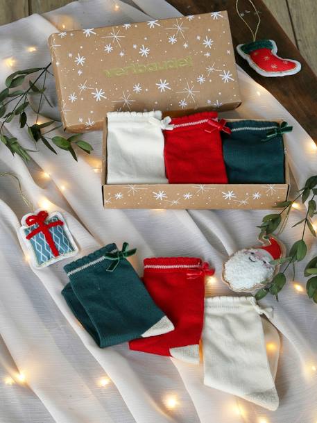 Pack de Navidad «Girly Socks» con 3 pares de calcetines con lazos para niña rojo 