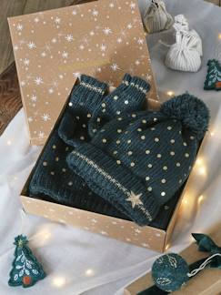 Niña-Conjunto de Navidad «Estrella» para niña: gorro + snood + guantes