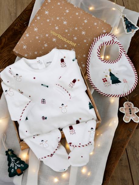 Bebé-Pijamas-Estuche regalo de Navidad pelele de terciopelo + babero para bebé